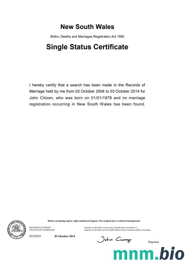 Australia New South Wales divorce certyfikat szablon in Word